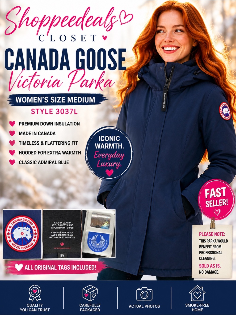Canada Goose Victoria Parka 3037L Women’s Down Jacket Admiral Blue Medium